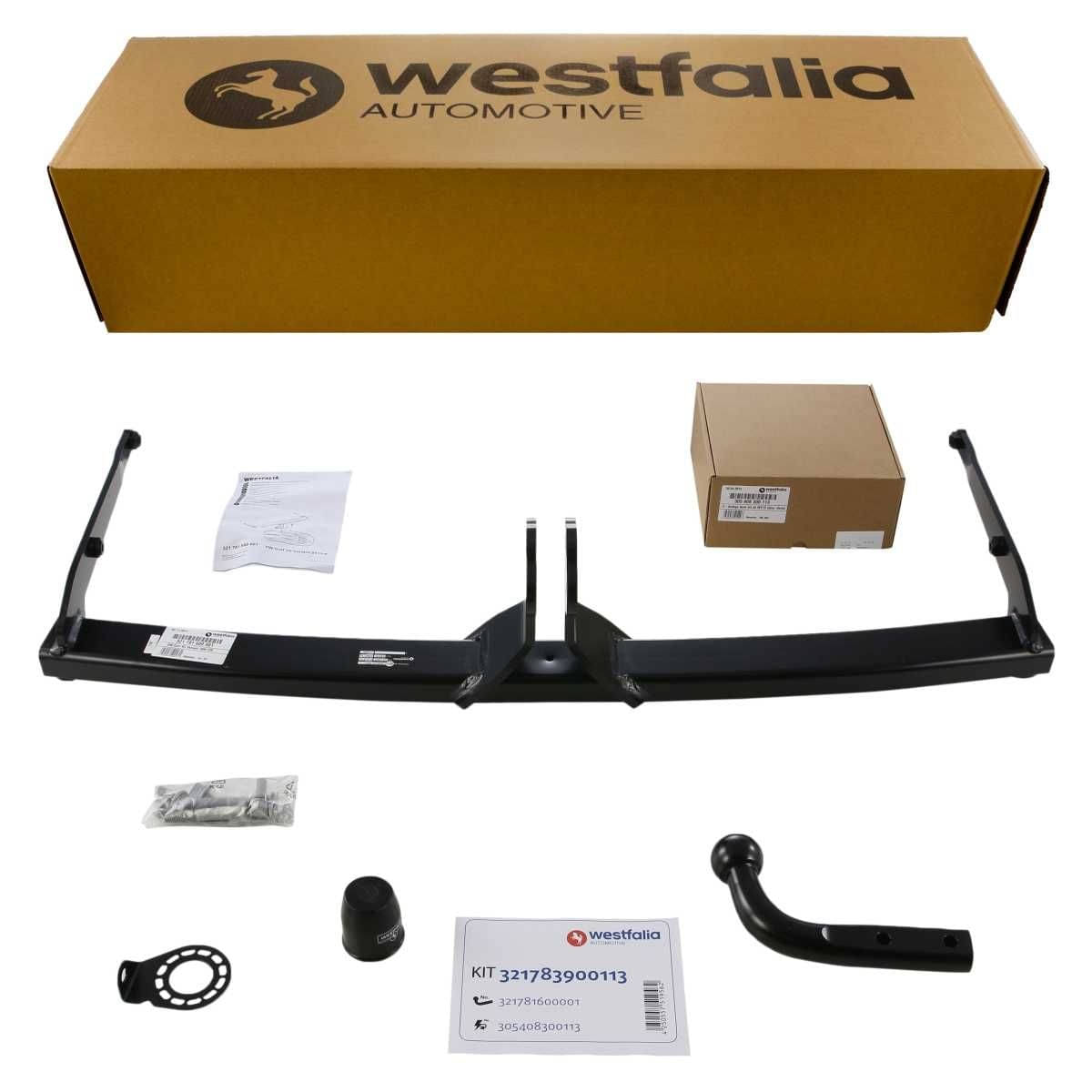 Westfalia Starre Anhaengerkupplung fuer VW Golf 7 Variant -BJ 06-2014-08-2020- - nur fuer Fzg ohne Vorruestung - im Set mit 13-pol. fahrzeugspezifischem Elektrosatz - 321783900113