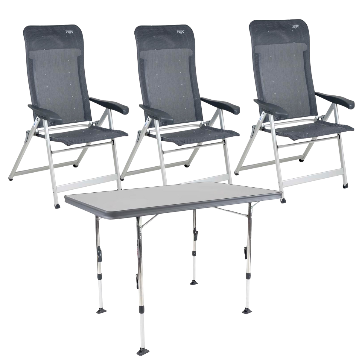 CRESPO Campingstuhl Classic AL-237 anthrazit 3er-Set - Tisch Ligero AL-247 110x70 cm grau - 1149082 1151378
