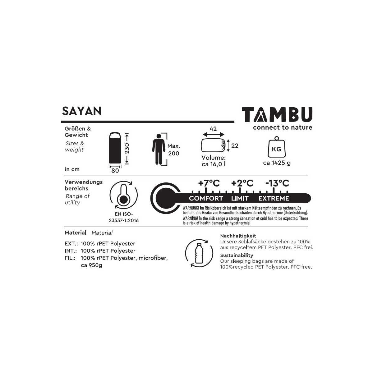 TAMBU SAYAN Deckenchlafsack 1425 g Blau - 20211003