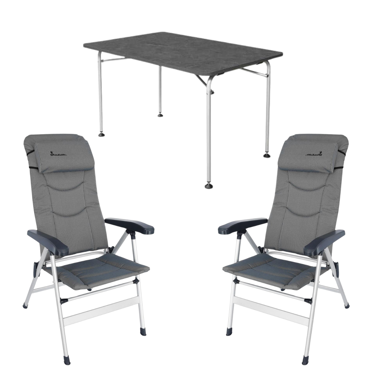 ISABELLA Campingstuhl Thor hellgrau 2er Set mit Campingtisch 80 x 120 cm