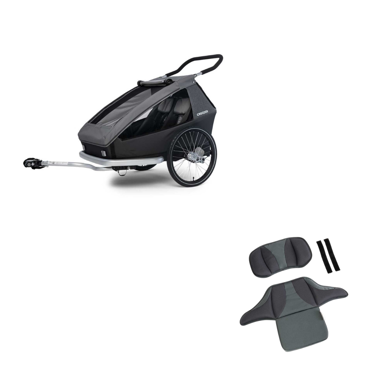 CROOZER Kinderfahrradanhänger Kid Keeke 2 2in1-Set Mountain Grey mit 1 Sitzstütze