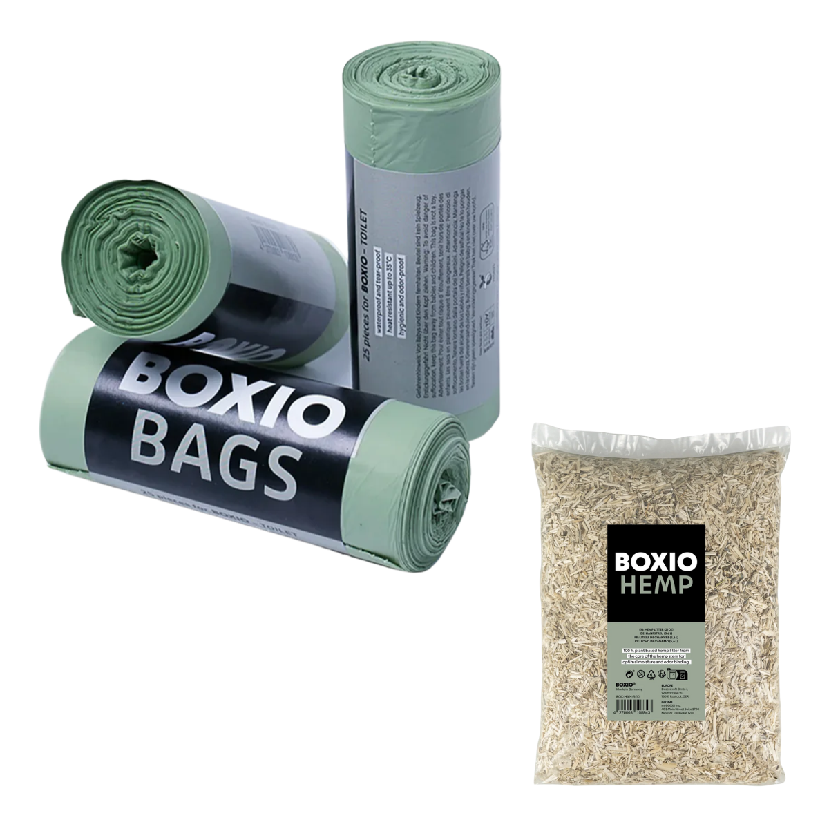 BOXIO - REFILL BUNDLE Nachfuellpack mit Hanfstreu und Muellbeuteln