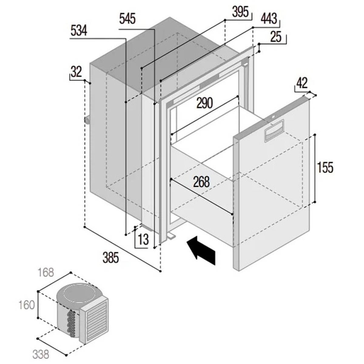 VITRIFRIGO Kompressor-Kuehlschublade DW42L OCX2 12-24 V 42 L Edelstahl