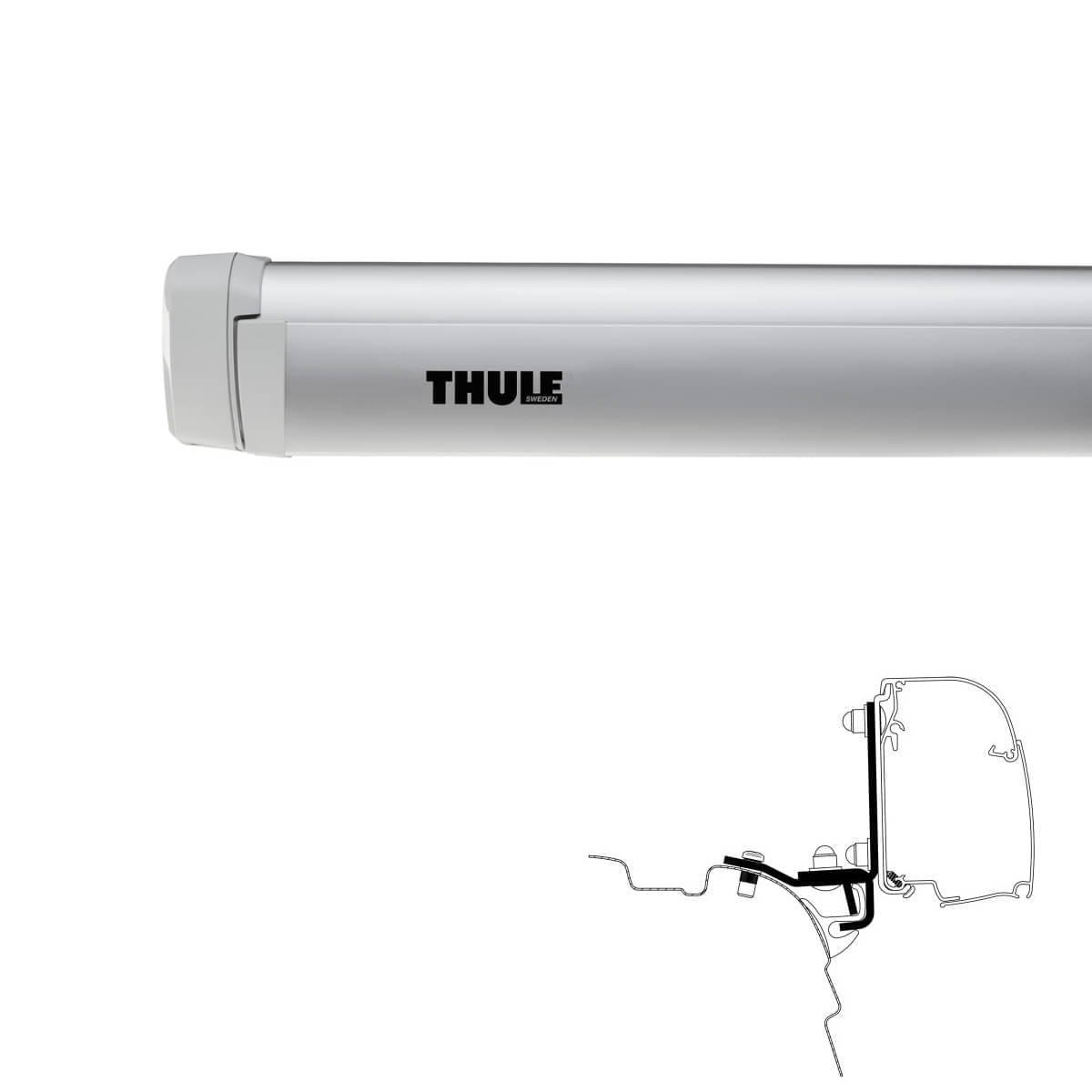 THULE Markise 4200 Mystic grau 260 cm Gehäuse eloxiert inkl. Adapter VW T5 T6 Brandrup Top Rail THULE Omnistor Markise 4200 Gehaeuse eloxiert Tuch Mystic grau 260 cm - 302810