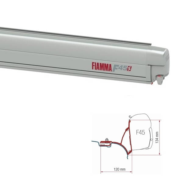 Markise FIAMMA F45 S 260 Royal grey Gehaeuse titanium inkl. Adapter T5 T6 Multivan Transporter ohne C Schiene
