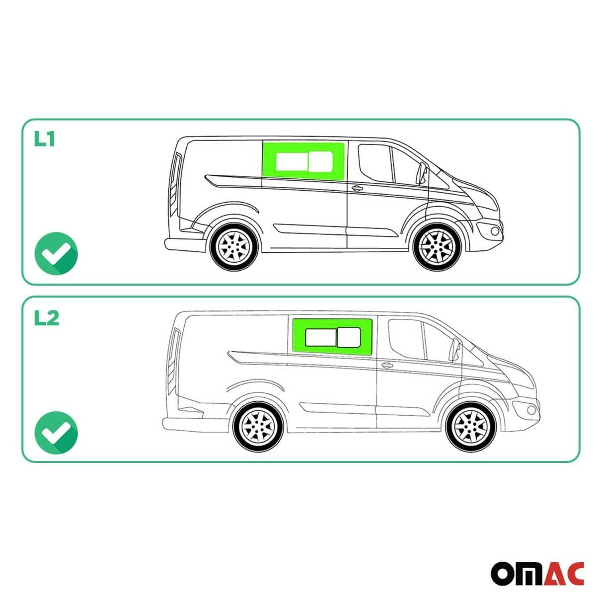 OMAC Seitenfenster Schiebefenster Ford Transit Custom L1-L2 Bj. 2013-2023 Vorne Rechts - 2624405-1FSSR