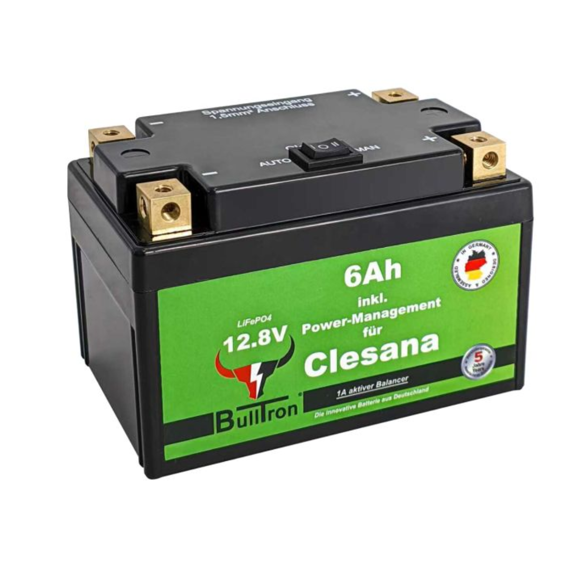 BULLTRON Lithium-Batterie 6Ah 12V für Clesana C1 inkl. Power-Management und Anschlusskabel BULLTRON Lithium-Batterie 6Ah 12V fuer Clesana C1 inkl. Power-Management und Anschlusskabel