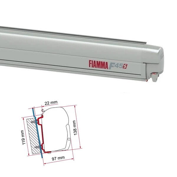 Markise FIAMMA F45 S 260 Royal grey Gehaeuse titanium inkl. Adapter Ford Transit H2 H3 L1