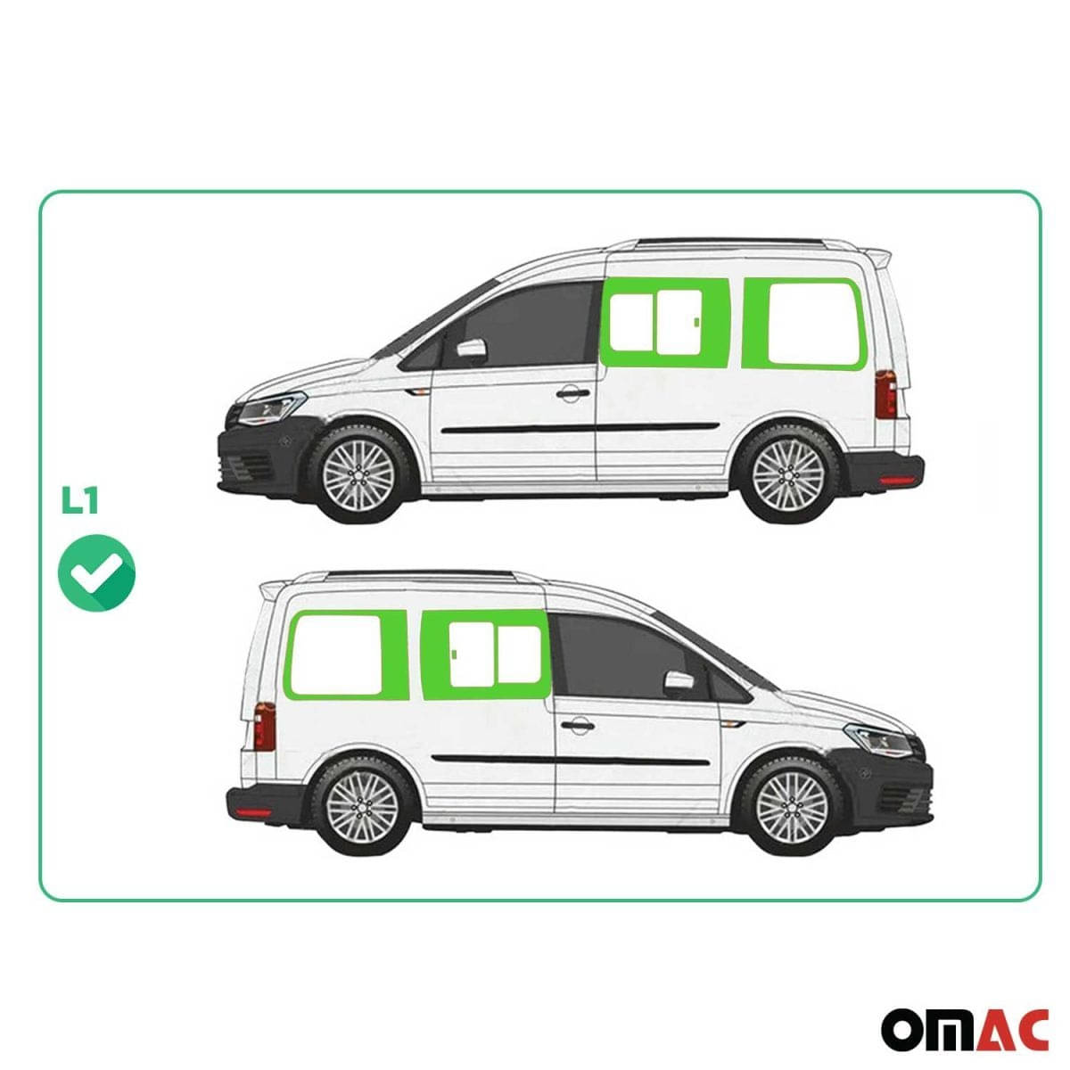 OMAC Seitenfenster Schiebefenster VW Caddy III-IV L1 Bj. 2003-2020 Komplett-Set 4er-Set - G002397