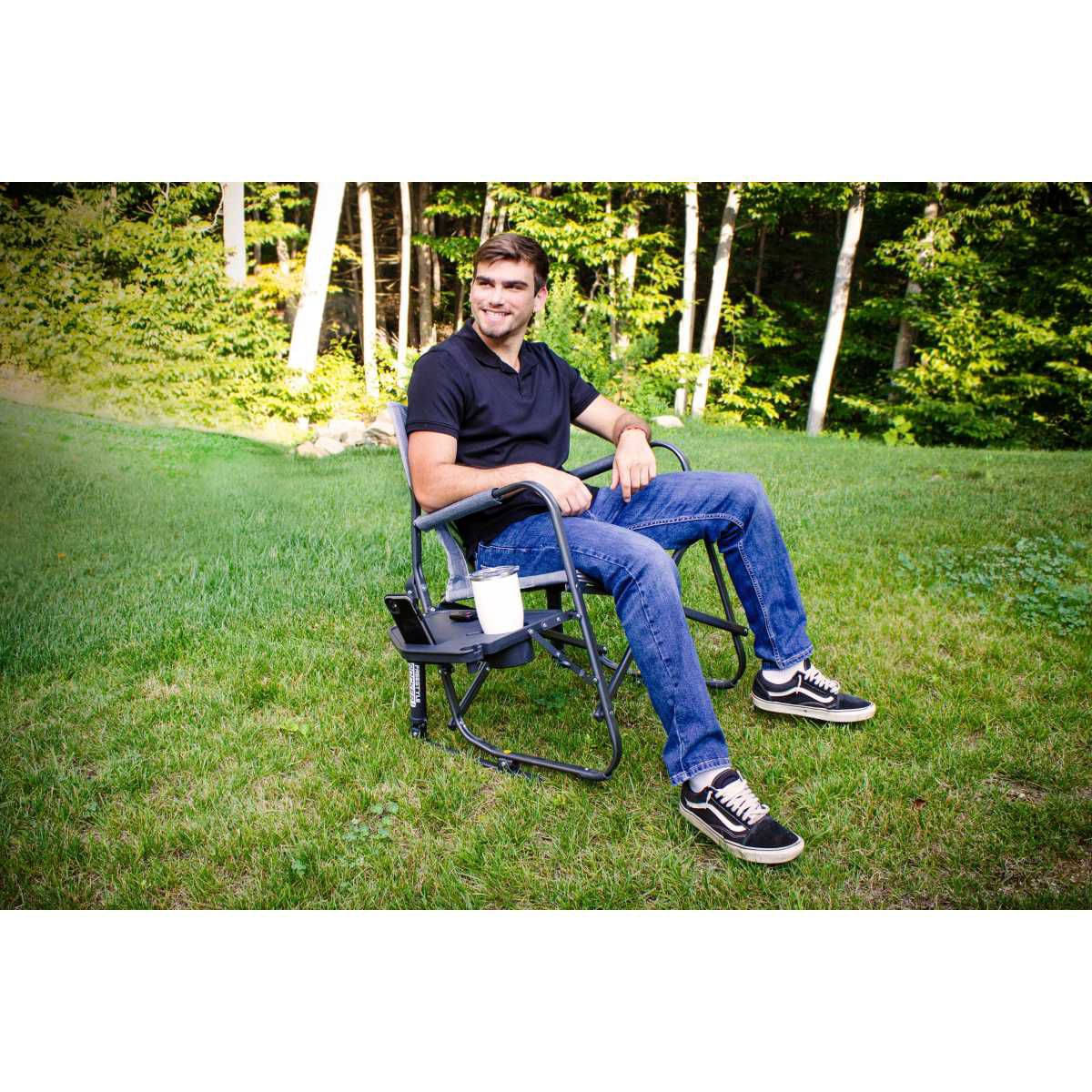 GCI faltbarer Schaukelstuhl Freestyle Rocker mit Seitentisch Heathered Pewter - 371147