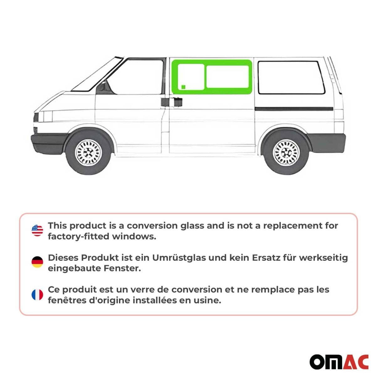 OMAC Seitenfenster Schiebefenster VW T4 L1/L2 Bj. 1990-2003 Vorne Links OMAC Seitenfenster Schiebefenster VW T4 L1-L2 Bj. 1990-2003 Vorne Links - 7521405-1FSSL