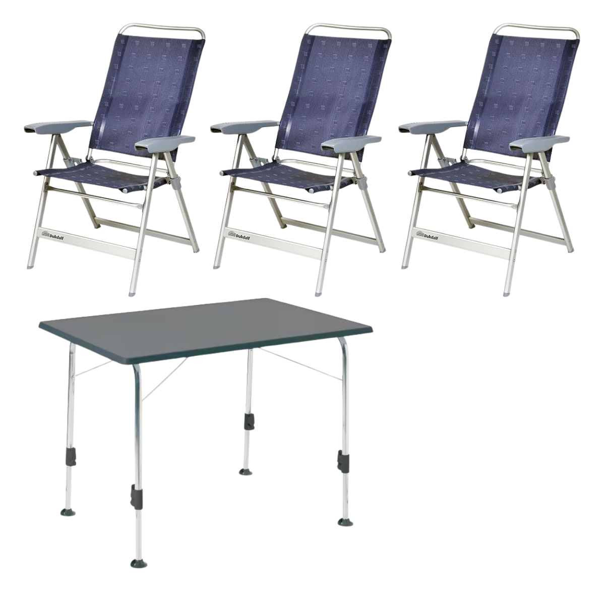 DUKDALF Stuhl Dynamic blau 3er-Set - Tisch STABILIC III 115x70 cm anthrazit - 41-00-4611-4 40-24-1157.4
