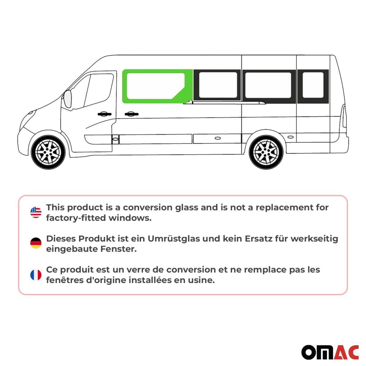 OMAC Seitenfenster Seitenscheibe Opel Movano L2-L3-L4 Bj. 2010–2021 Schiebetuer Links - 6125405L-1FSDFL