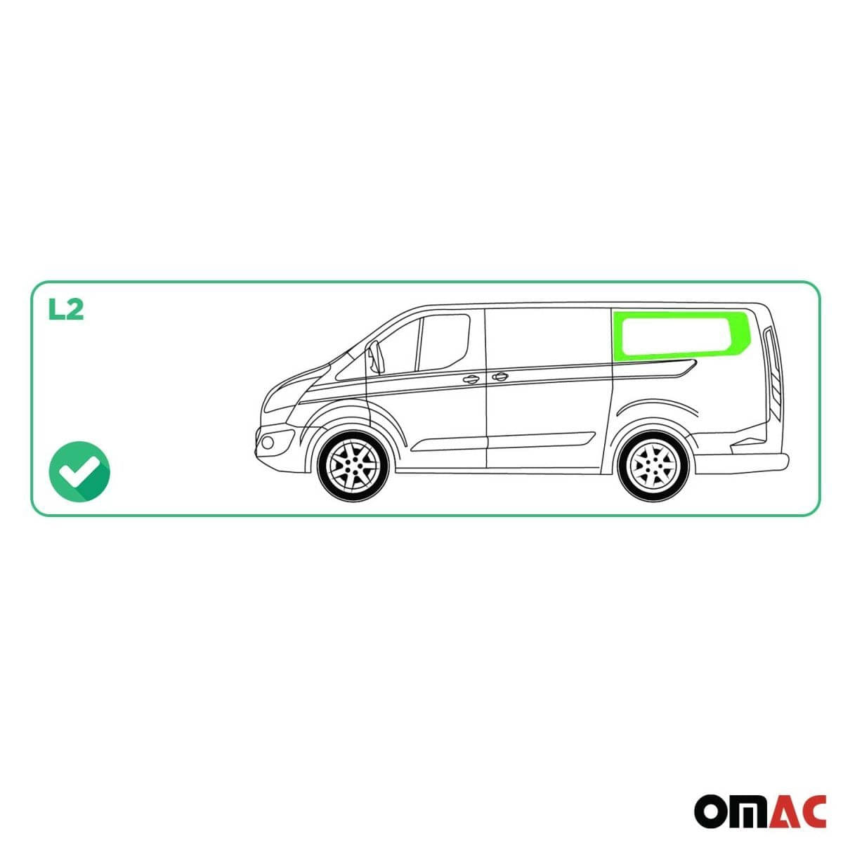 OMAC Seitenfenster Seitenscheibe Ford Transit Custom L2 Bj. 2013-2023 Hinten Links Schiebetuer - 2624405L-1RSDFL