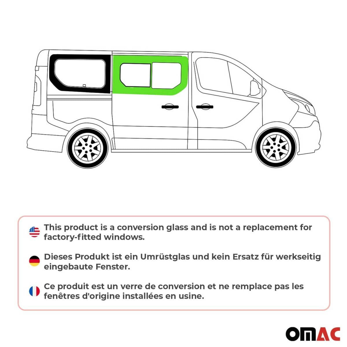 OMAC Seitenfenster Schiebefenster Opel Vivaro L1-L2 Bj. 2014-2019 Schiebetuer Rechts - A050869