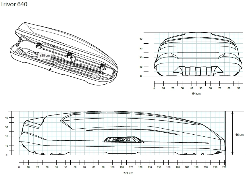 Dachbox Hapro Trivor 640 Anthacite 640 Liter 221x94 cm 35372