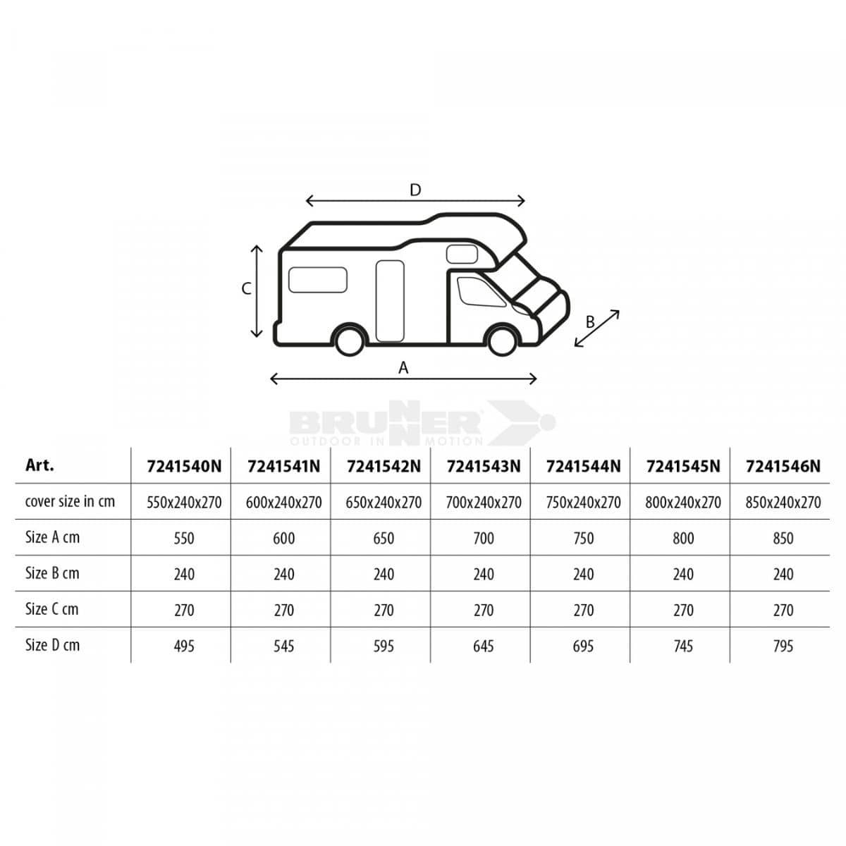 BRUNNER Camper Cover AL 12M 700 - 750 cm Schutzhuelle fuer Reisemobile 7241544N