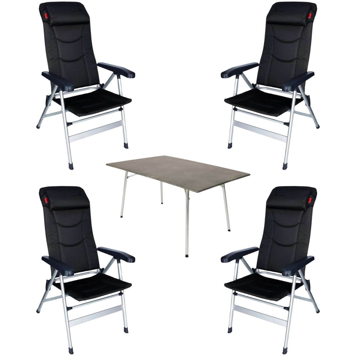 ISABELLA Campingstuhl Thor dunkelgrau 4er- Set mit Esstisch 80 x 120 cm