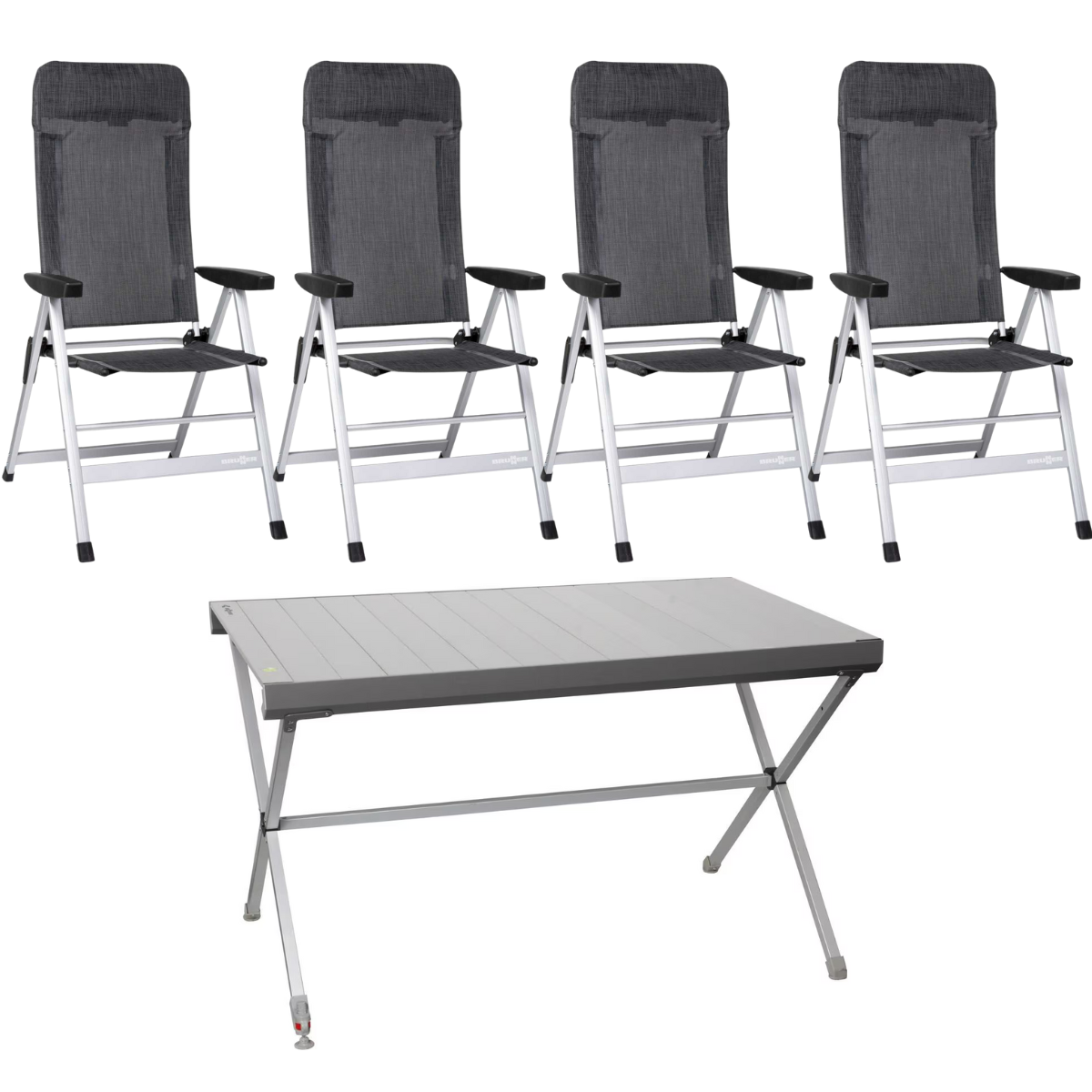 BRUNNER Campingstuhl SKYE Dunkelgrau 4er-Set - Rolltisch TITANIUM AXIA 4 122x76 cm - 0404063N.C67 0406098N