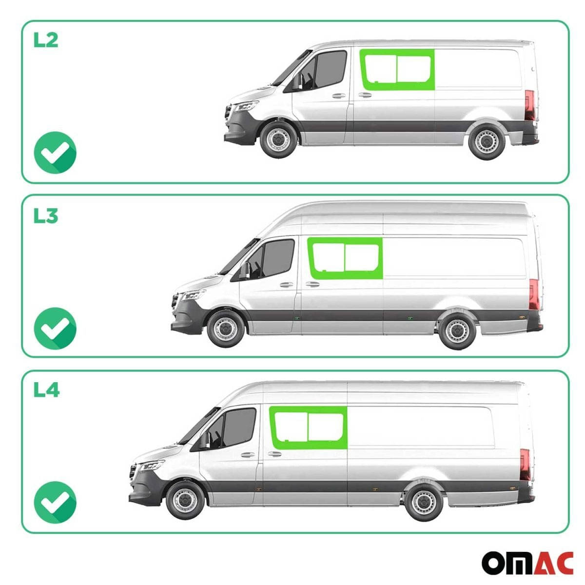 OMAC Seitenfenster Schiebefenster VW Crafter L2-L3-L4 Bj. 2006-2017 Schiebetuer Links - A050976