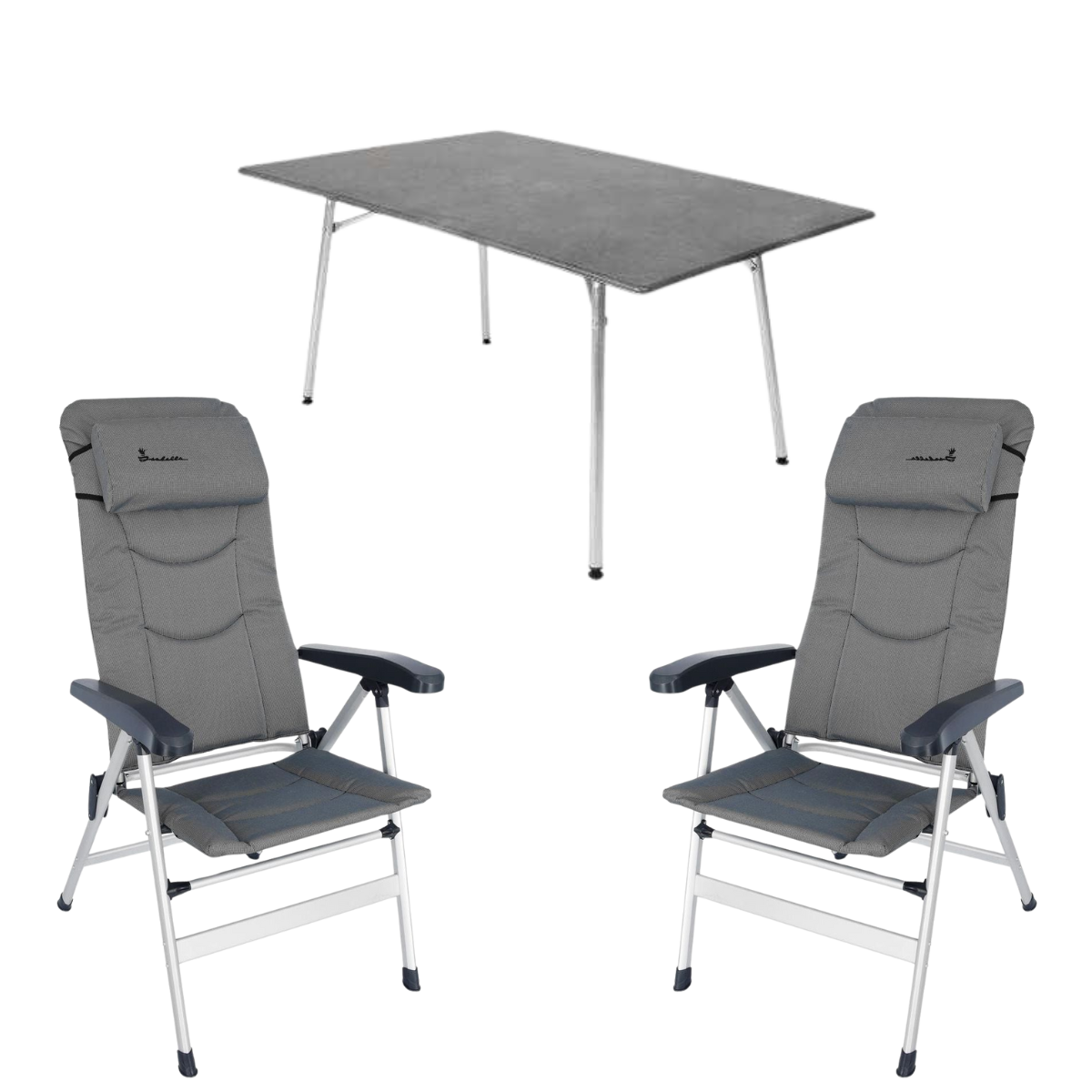 ISABELLA Campingstuhl Thor hellgrau 2er Set mit Esstisch 90 x 160 cm
