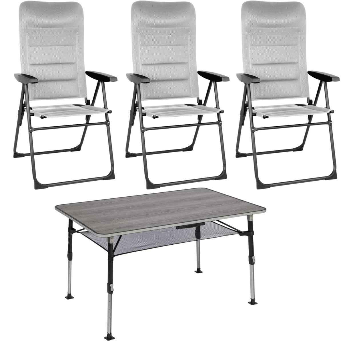 BRUNNER Campingstuhl SKYE 3D RT Grau 3er-Set - Tisch ELU NG 120x80 cm - 0404060N.C06 0406043N