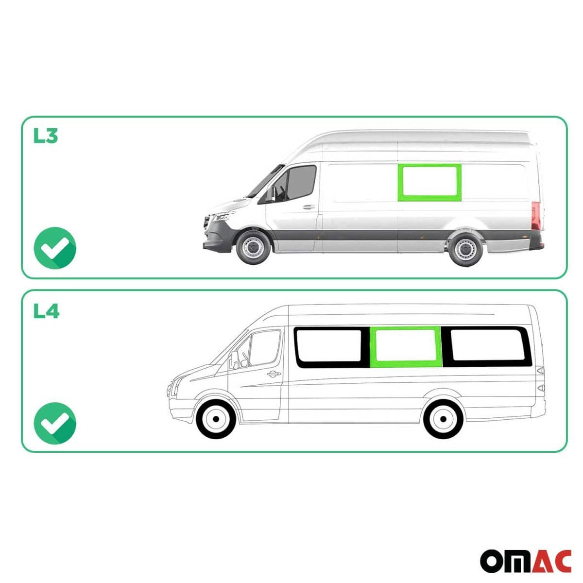 OMAC Seitenfenster Seitenscheibe MB Sprinter W907 L3/L4 ab Bj. 2018 Mitte Links OMAC Seitenfenster Seitenscheibe MB Sprinter W907 L3-L4 ab Bj. 2018 Mitte Links - A050837
