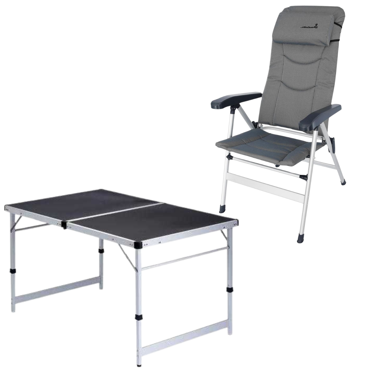 ISABELLA Campingstuhl Thor hellgrau mit Klapptisch 60 x 120 cm