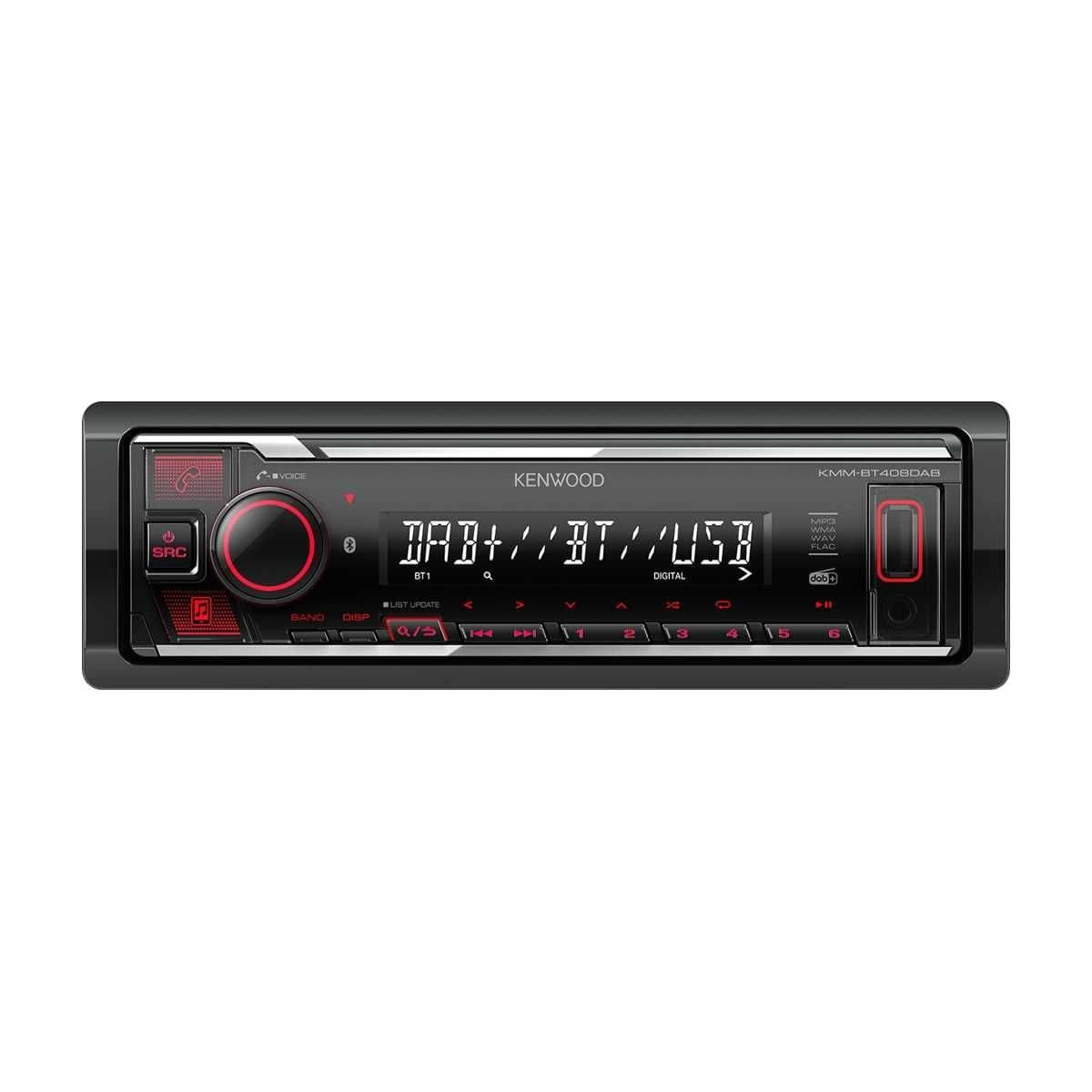 KENWOOD 1-DIN Autoradio ohne CD-Laufwerk mit roter Beleuchtung KMM-BT408DAB