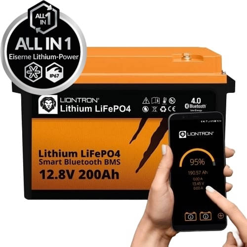 LIONTRON Lithium-Batterie LiFePO4 12-8V 200Ah LXArctic smart BMS mit Bluetooth- Marine IP67 - LISMART12200LX-MA
