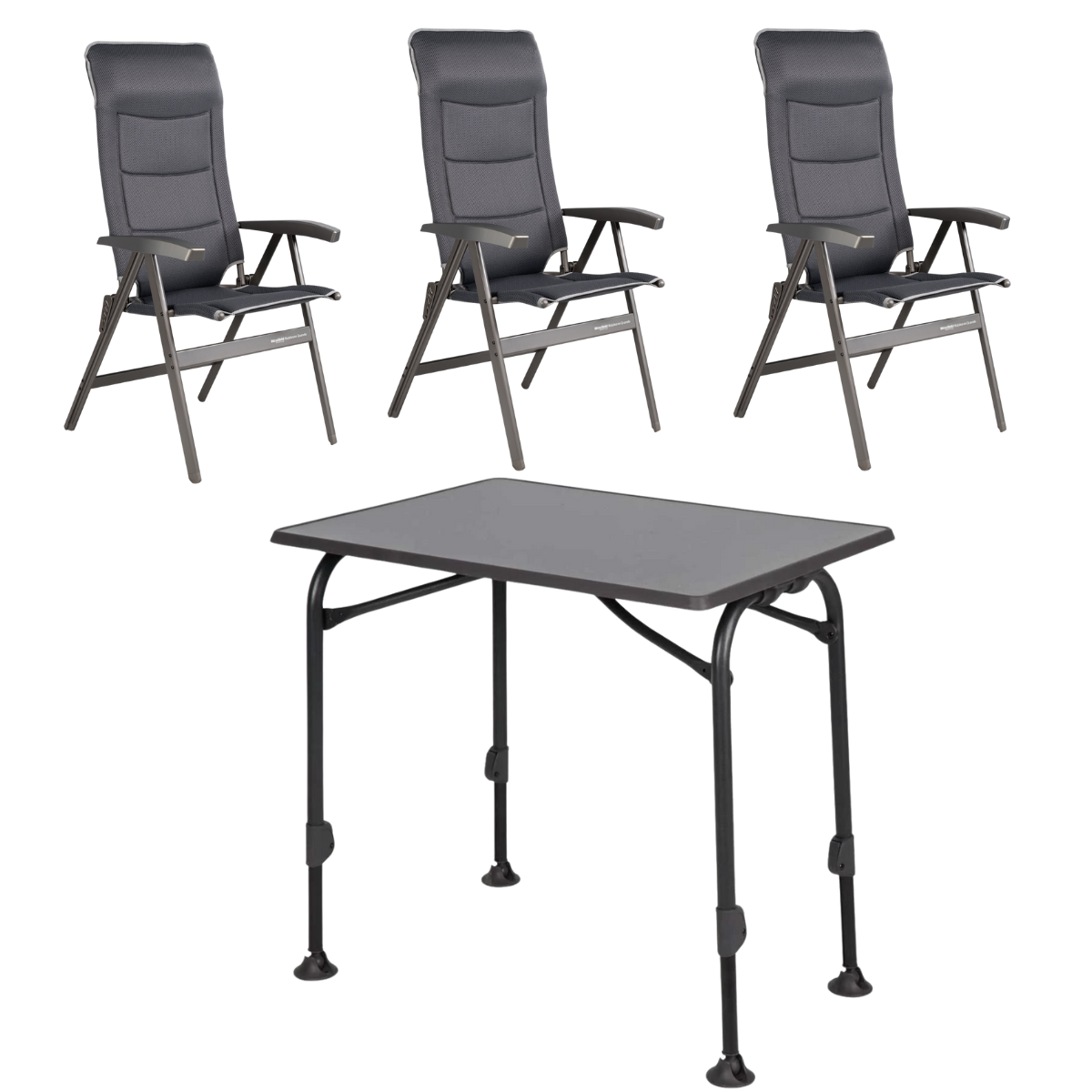 WESTFIELD Campingstuhl Noblesse Grande grey melange 3er-Set - Tisch AIRCOLITE 100x68 cm black - 101-102 GM 201-27261
