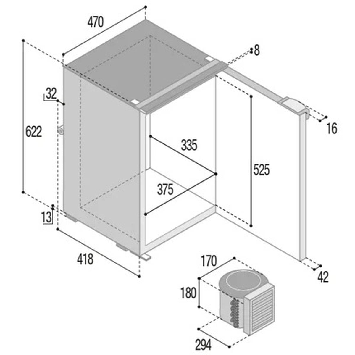 VITRIFRIGO Kompressor-Kuehlschrank C75L CHR 12-24 V 75 L mit Gefrierfach Schwarz
